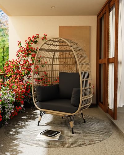 Wicker Egg Chair with Cushions and Ottoman L257