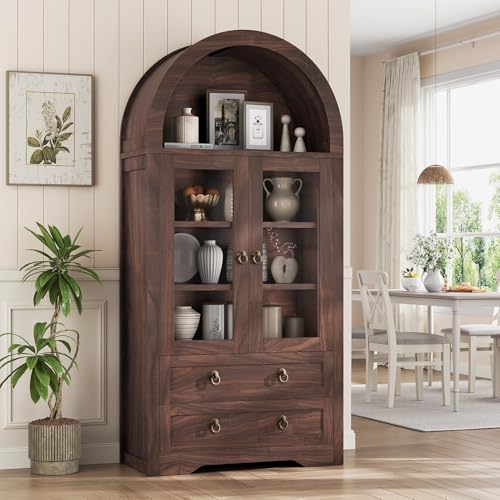 Arched Bookshelf Pantry Cabinet with Drawers and Shelves, 71" Tall P830902