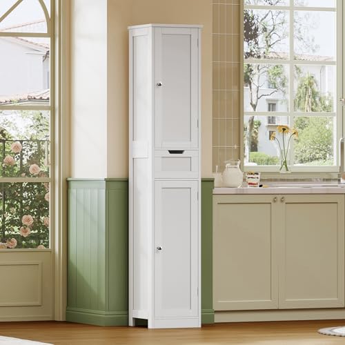 67" Tall Bathroom Cabinet with 2 Doors and 1 Drawer, Adjustable Shelves T930834