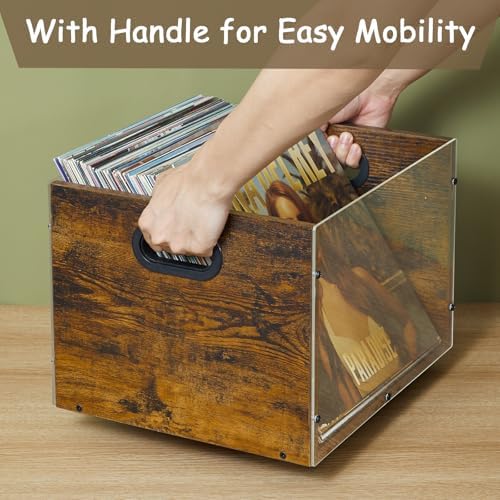 Bamboo & Acrylic Vinyl Record Storage Crate with Handle G916