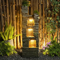Water Fountain Outdoor Indoor - Modern Waterfall Garden Freestanding Fountain Curved Surface Artistry Design with LED Lights and Light Strip for Home Decor Patio Yard Pool,37.4 inches Tall