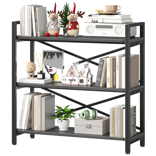 3 Tier Industrial Bookcase, Rustic Etagere Bookshelf for Living Room U5786