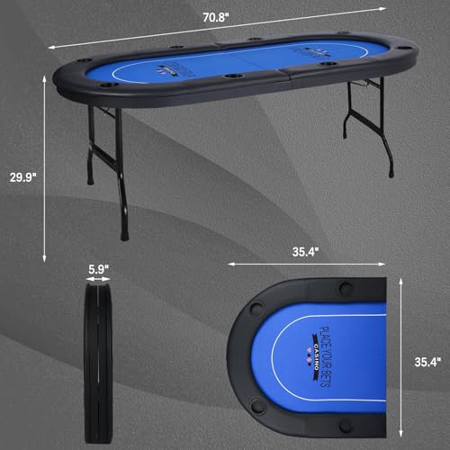84" Foldable Poker Table with Chips Tray, 10 Player Oval, Green Felt U489
