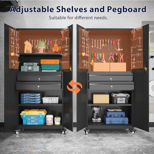 Metal Garage Storage Cabinet with Drawers and Wheels P6852