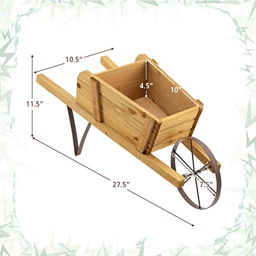Wood Wagon Planter with Wheelbarrow Cart, Indoor Outdoor Raised Bed X798347