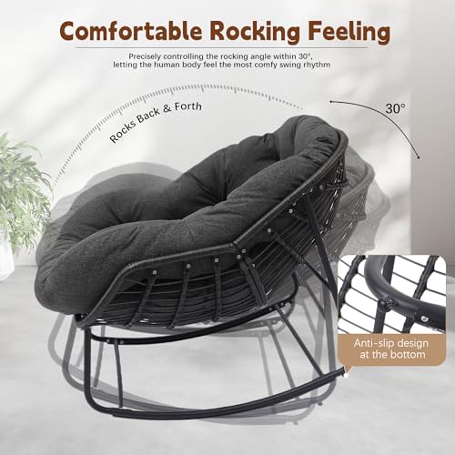 Wicker Egg Rocking Chair with Padded Cushion for Patio and Garden J177274