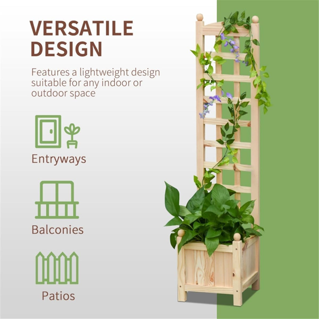 Raised Garden Bed Wood Planter with Trellis for Flowers Herbs Climbing Vines N842