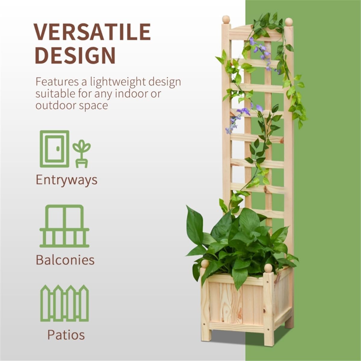 Raised Garden Bed Wood Planter with Trellis for Flowers Herbs Climbing Vines N842