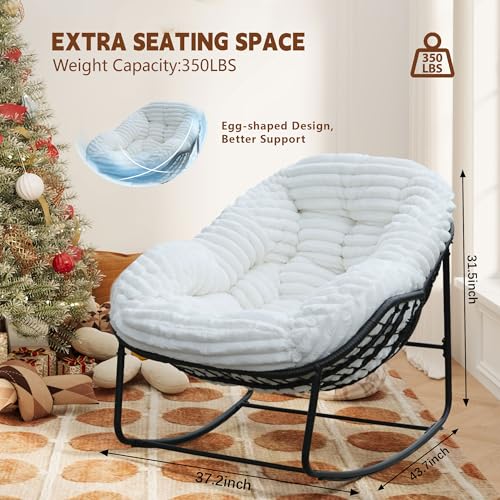 Wicker Egg Rocking Chair with Padded Cushion for Patio and Garden J177274