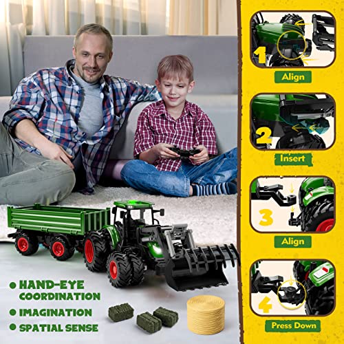 Remote Control Tractor Toy with Trailer and Front Loader for Kids A50598