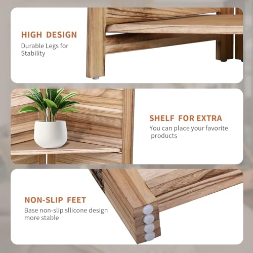 Room Divider 4 Panel Folding Wood 5.6 Ft Tall Privacy Screen with Three Shelves Y8638