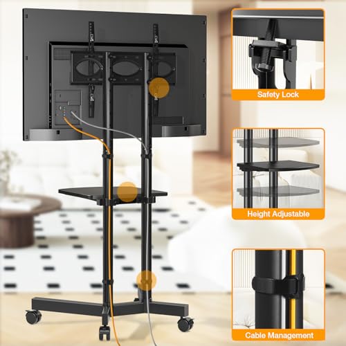 Mobile TV Stand for 32-75 Inch TVs, Height Adjustable Rolling Cart with Laptop Shelf V4062