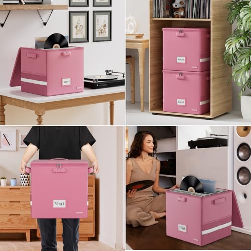 Vinyl Record Storage Box with Lock, Fireproof & Water Resistant, Holds 100+ 12-Inch Records H505