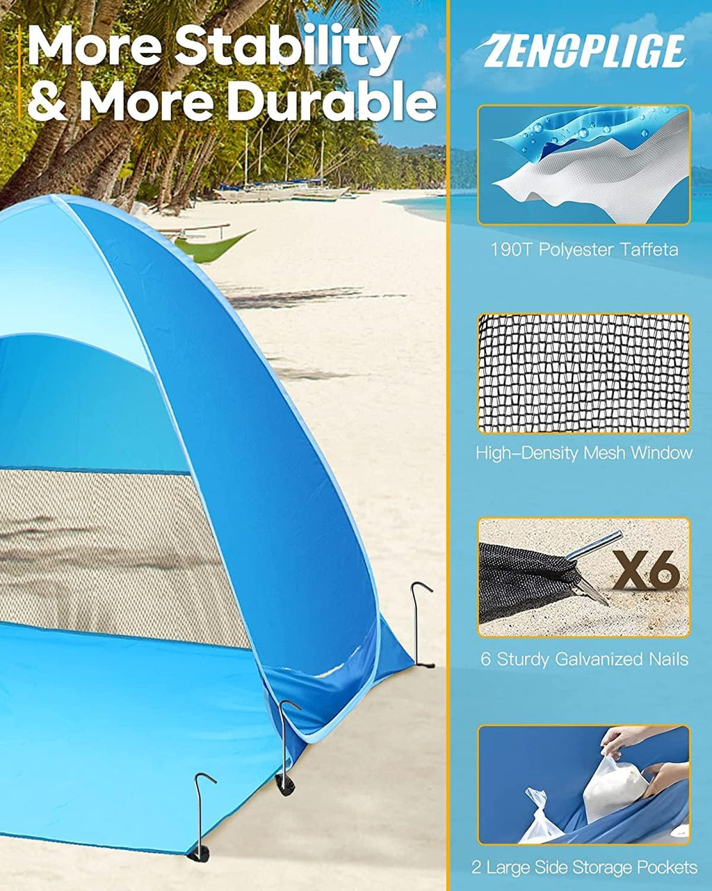 Pop Up Beach Tent, UPF 50+, 1-3 Person, Waterproof, with Carry Bag A798699
