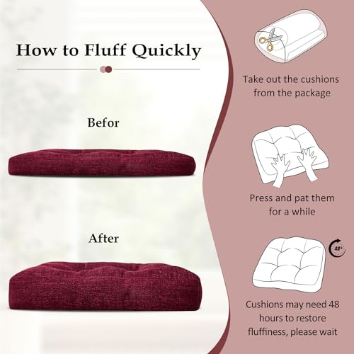 Chair Cushions for Dining Chairs 4 Pack, Tufted Memory Foam, Non-Slip Bottom, Burgundy U2577