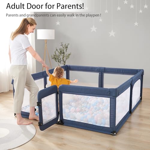 Baby Playpen with Safety Gate, Soft Mesh, 79"x59", Black R814