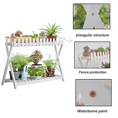 2 Tier White Wooden Plant Ladder Shelf P74854