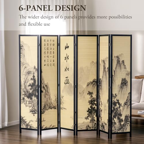 4-Panel Folding Bamboo Room Divider with Cherry Blossom Scene B61114