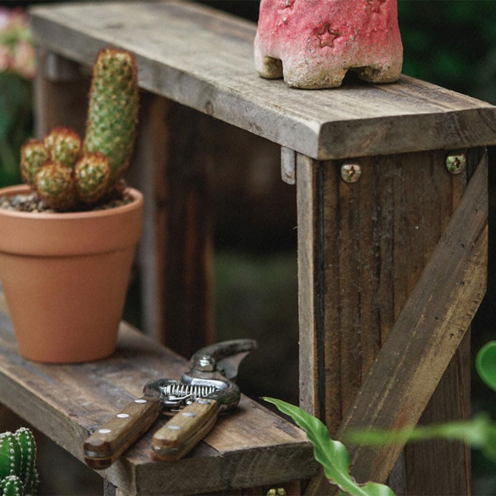 Wooden Plant Trellis Floor Planter with Three-Tier Ladder Shelf F1106