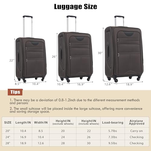 Softside 3-Piece Expandable Luggage Set with TSA Lock Spinner Wheels S375