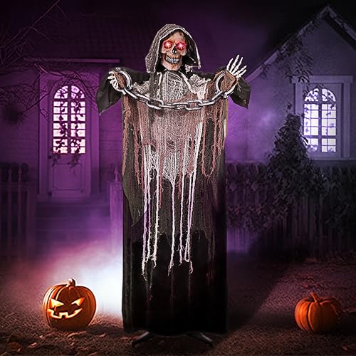 Halloween Animatronics Standing Pumpkin Ghost with Light-up Head and Movable Arms E6625