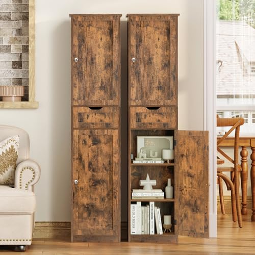 67" Tall Bathroom Cabinet with 2 Doors and 1 Drawer, Adjustable Shelves T930834