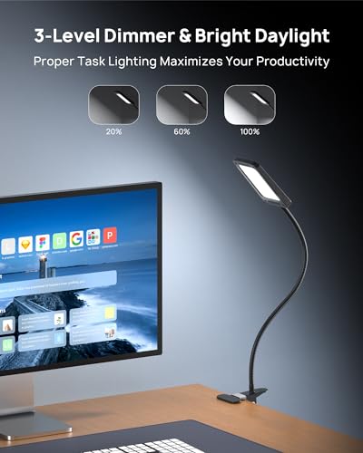 LED Desk Lamp with Clamp, Dimmable, Flexible Gooseneck V37343