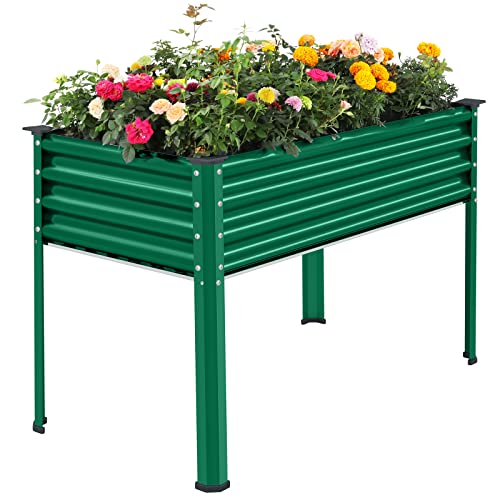 Land Guard Galvanized Raised Garden Bed with Legs, Galvanized Planter Raised Garden Boxes Outdoor, Oval Large Metal Raised Garden Beds for Vegetables(Beige)………