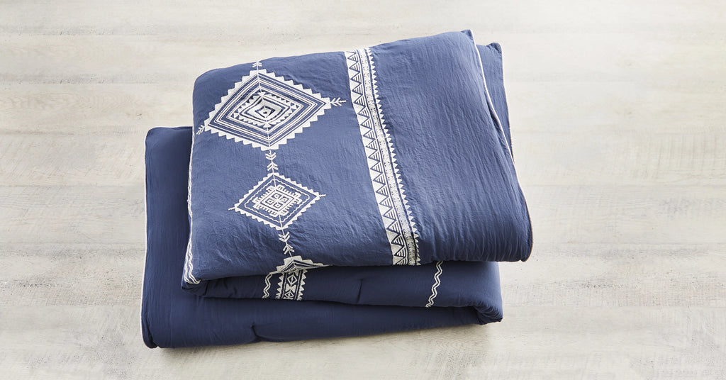 Navy Full Comforter Set with Sheets, Aztec, Polyester U168834