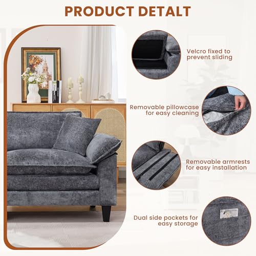 Cloud Loveseat Sofa with Chenille Fabric and Two Pillows Y3500
