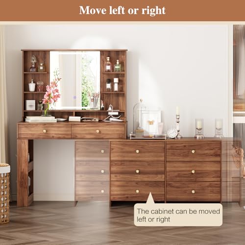 Large Makeup Vanity Desk with Mirror and Lights, 8 Drawers, Power Outlet B666