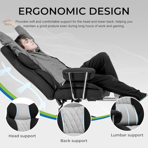 Gaming Chair with Lumbar Support and Footrest, PU Leather, Black E8234