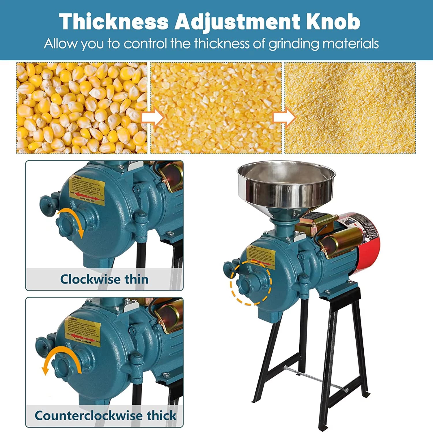 Electric Grain Mill, 3000W Flour Mill for Corn, Wheat, Rice and Coffee D115089