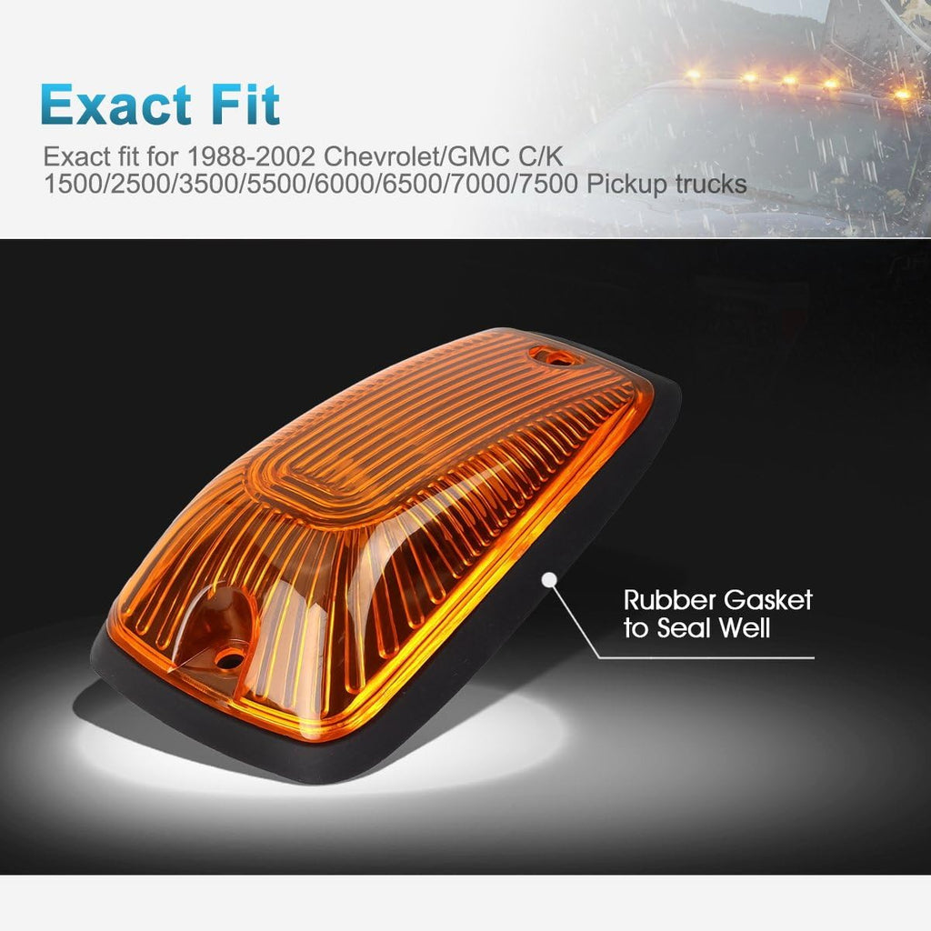 5X 264159AM T10 194 Amber LED Cab Marker Roof Running Lights with Wiring Pack for 1988-2002 Pickup Trucks T9754