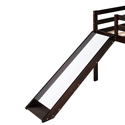 Wood House Loft Bed Frame with Slide and Storage Shelves Z806