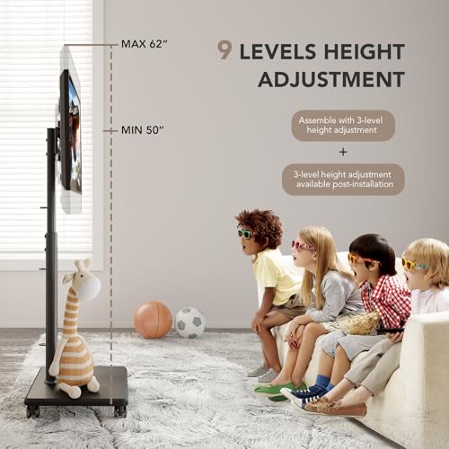 Rolling Floor TV Stand with Wheels, Height Adjustable for 27-65 Inch TVs B690