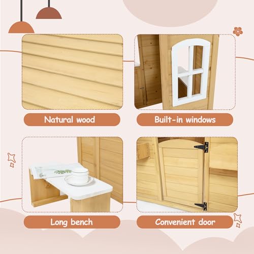 Wooden Playhouse for Kids with Window and Picnic Bench Y6736