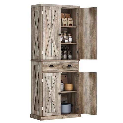 72" Tall Kitchen Pantry Cabinet with Barn Doors and Adjustable Shelves R388