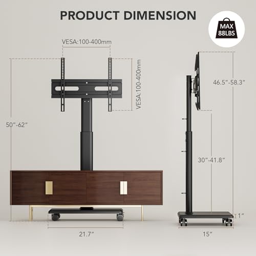 Rolling Floor TV Stand with Wheels, Height Adjustable for 27-65 Inch TVs B690