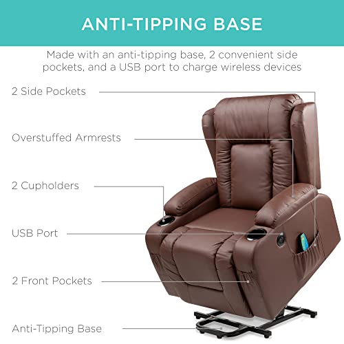 Electric Power Lift Recliner Massage Chair with Heat and USB Port, Brown M560374