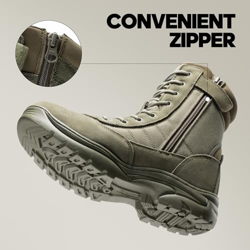 Men's Military Tactical Work Boots Side Zipper Leather Motorcycle Combat Boots N655026