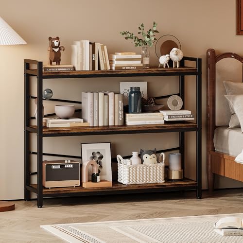 3 Tier Industrial Bookcase, Rustic Etagere Bookshelf for Living Room U5786
