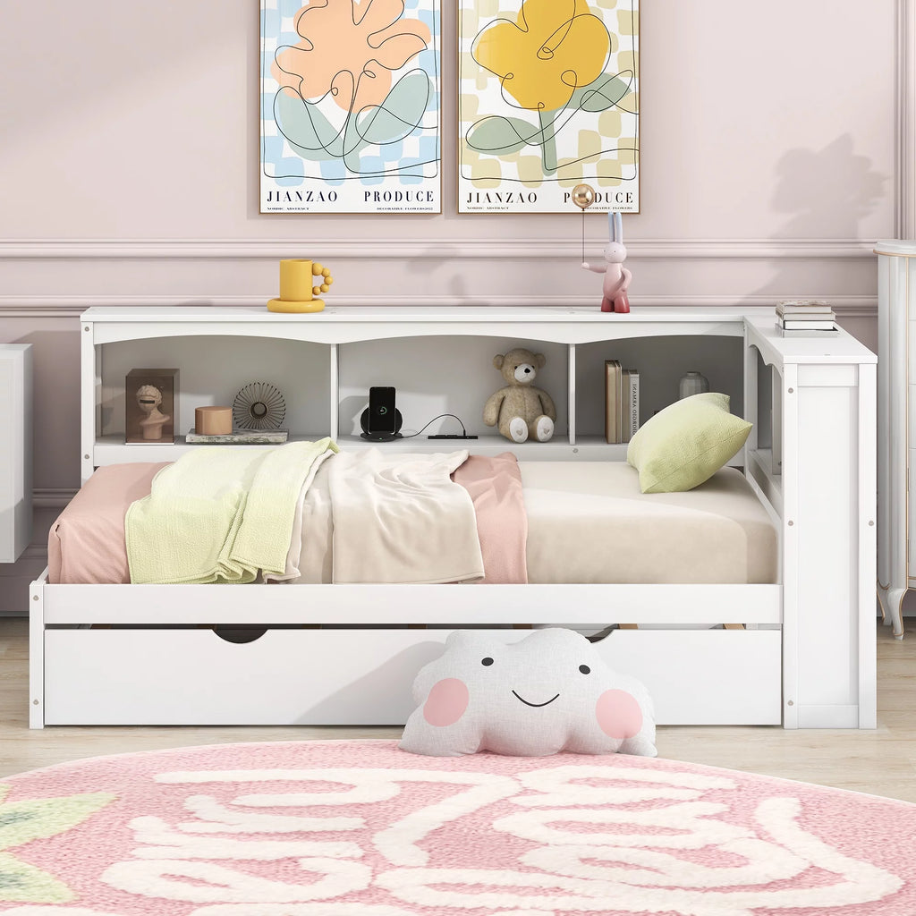 Modern Twin over Twin Wood Daybed with Trundle and Storage H154479
