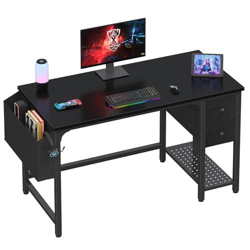 Computer Desk with Fabric Drawers, 40 Inch Reversible Gaming Desk for Small Space Home Office D876