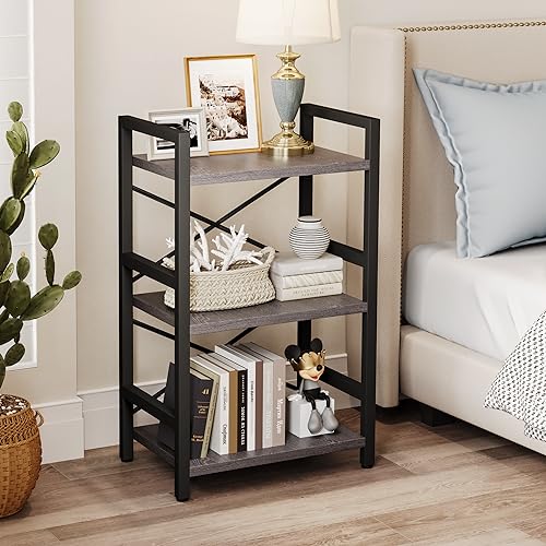 3 Tier Industrial Bookcase, Rustic Etagere Bookshelf for Living Room U5786