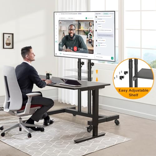 Rolling TV Stand for 32-83 inch TVs, Height Adjustable with Wheels and Laptop Shelf I27401
