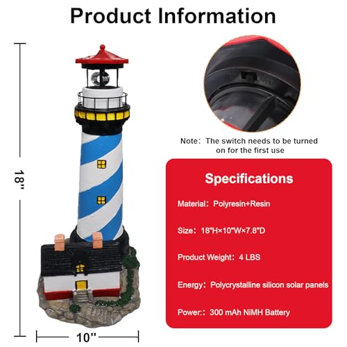 Solar Lighthouse with Rotating Beacon for Outdoor Garden Decor A48617