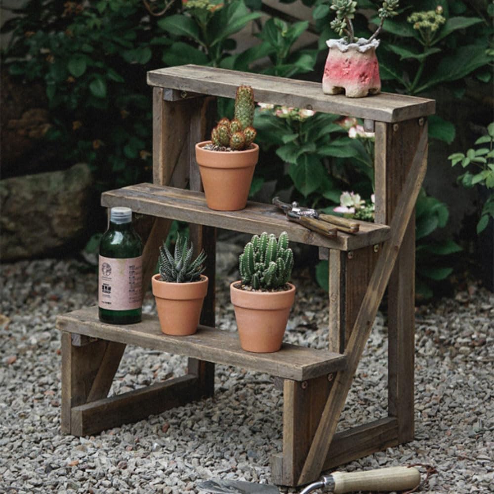 Wooden Plant Trellis Floor Planter with Three-Tier Ladder Shelf F1106