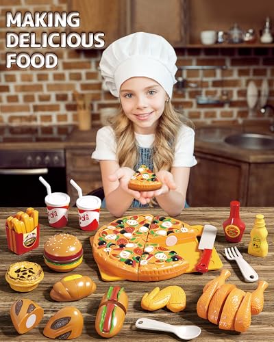 Pretend Play Food Set with Picnic Basket, Cutting Toy Food for Kids Z864