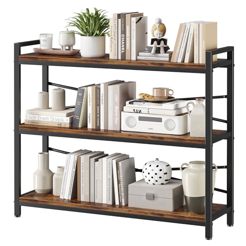 3 Tier Industrial Bookcase, Rustic Etagere Bookshelf for Living Room U5786